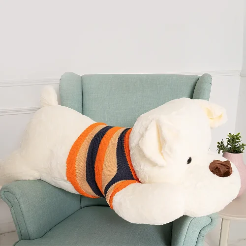Peluche Chien Dami Teddyway, jouet doux, 70 cm, 27 pouces, 2,3 pieds, blanc - Teddyway